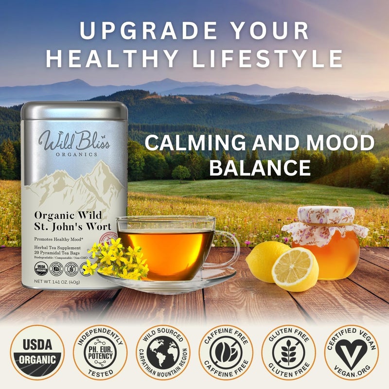 Wild Bliss Organic St. John's Wort Tea - Caffeine Free Herbal Supplement - 20 Tea Bags - Image 2